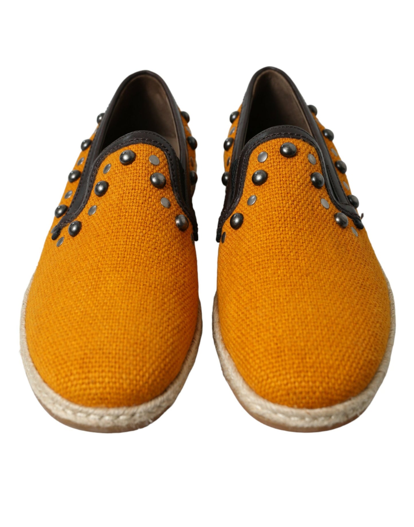 Dolce &amp; Gabbana – Orangefarbene Loafer aus Leinen und Leder mit Nieten