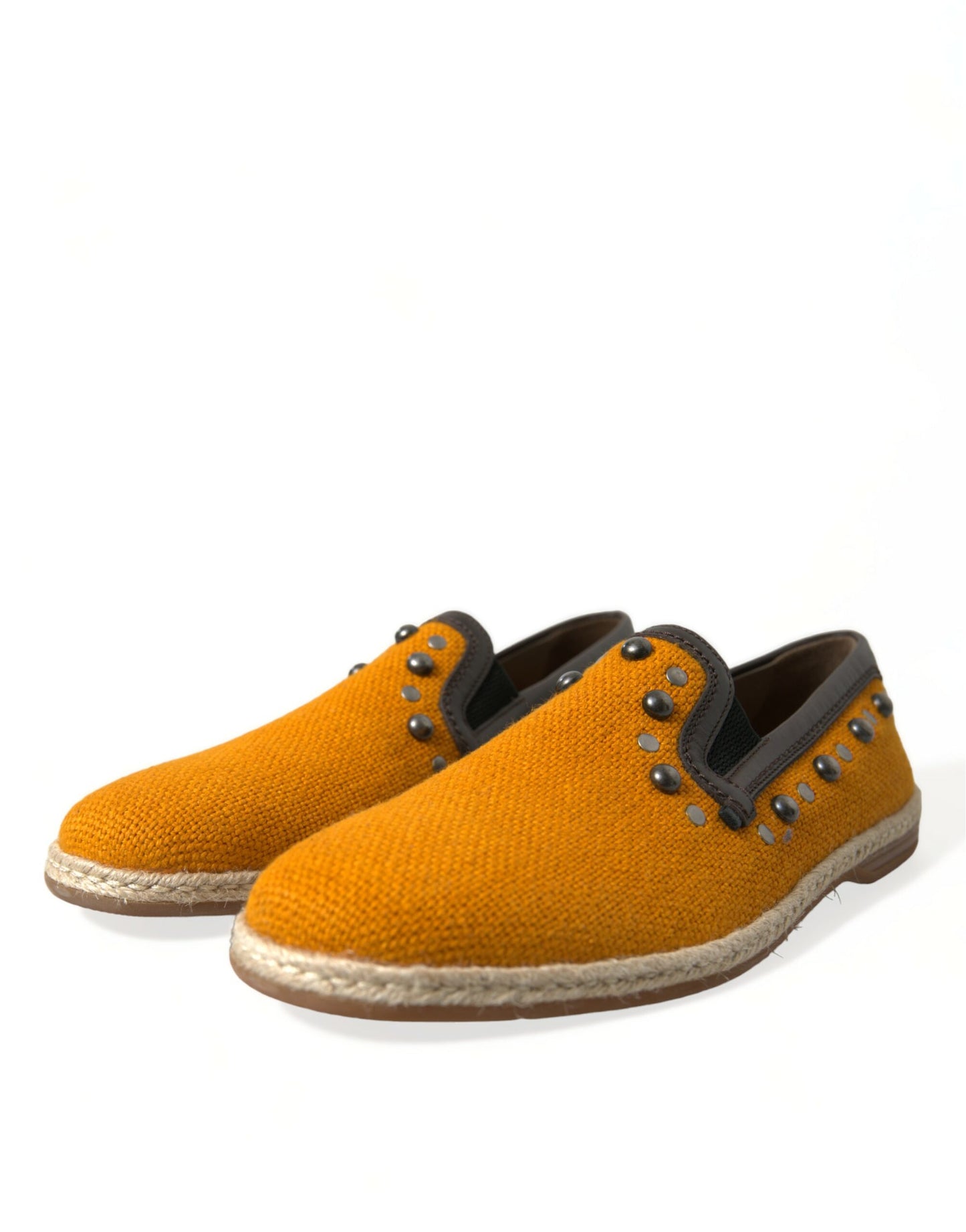 Dolce &amp; Gabbana – Orangefarbene Loafer aus Leinen und Leder mit Nieten