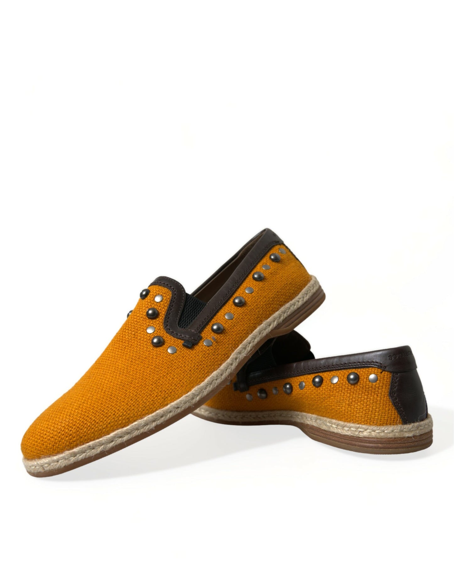 Dolce &amp; Gabbana – Orangefarbene Loafer aus Leinen und Leder mit Nieten