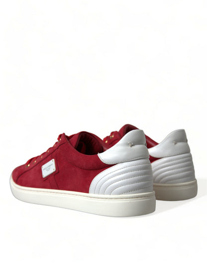 Dolce &amp; Gabbana Rote Wildleder Leder Männer Low Top Sneakers Schuhe