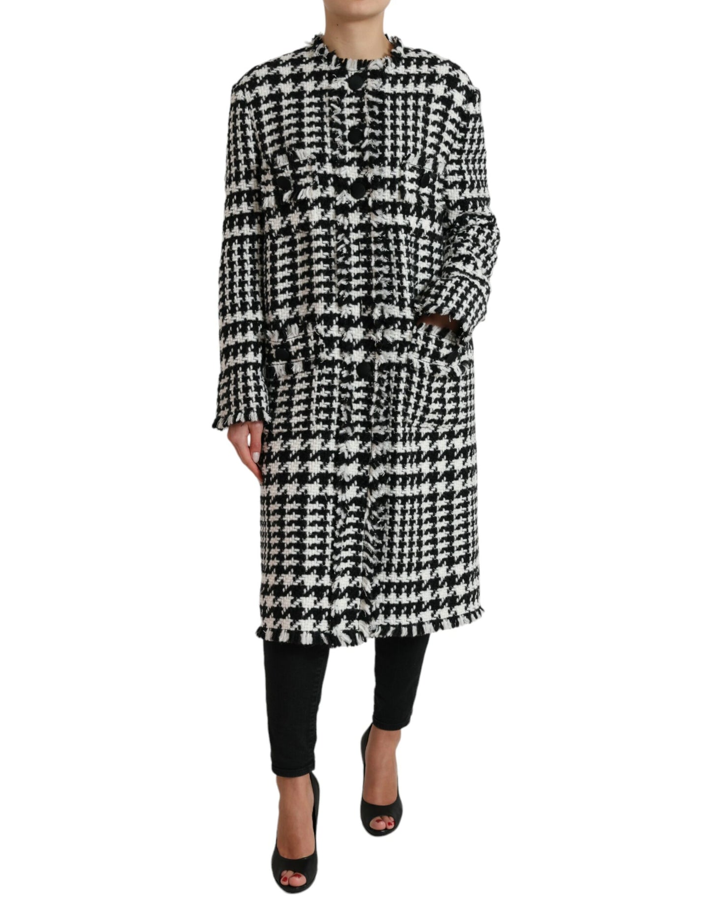 Dolce &amp; Gabbana – Trenchcoat-Jacke mit Hahnentrittmuster in Schwarz und Weiß