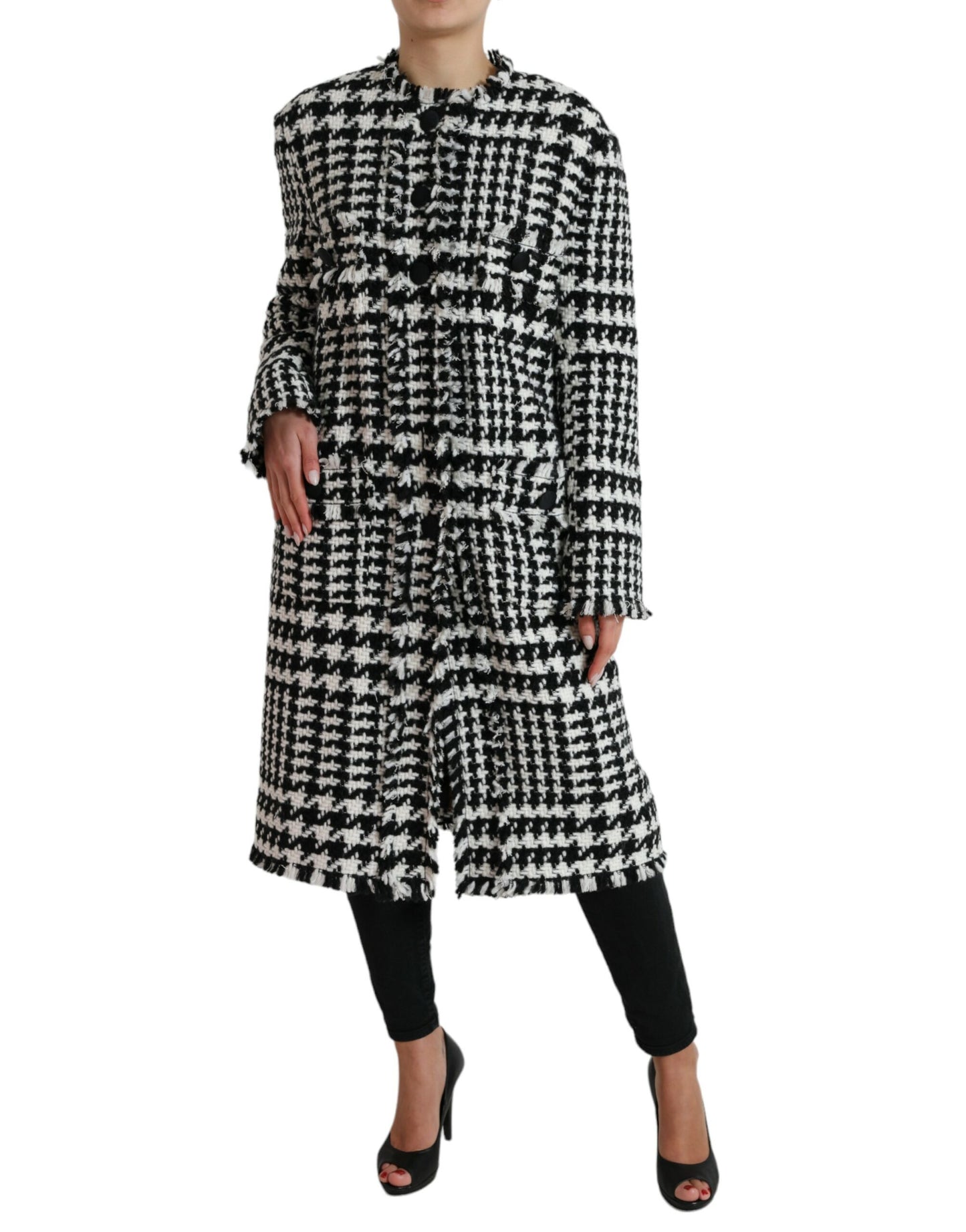 Dolce &amp; Gabbana – Trenchcoat-Jacke mit Hahnentrittmuster in Schwarz und Weiß