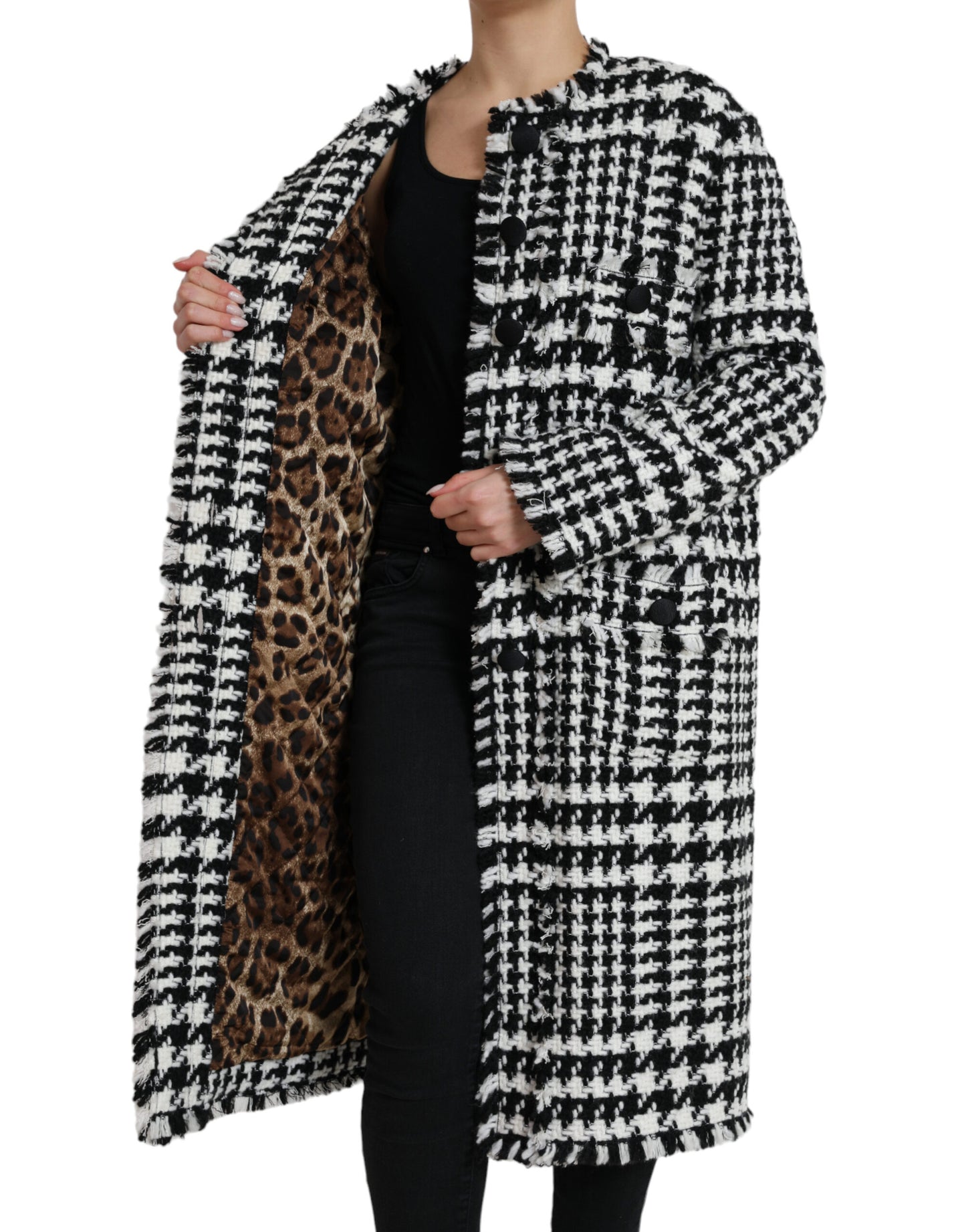 Dolce &amp; Gabbana – Trenchcoat-Jacke mit Hahnentrittmuster in Schwarz und Weiß