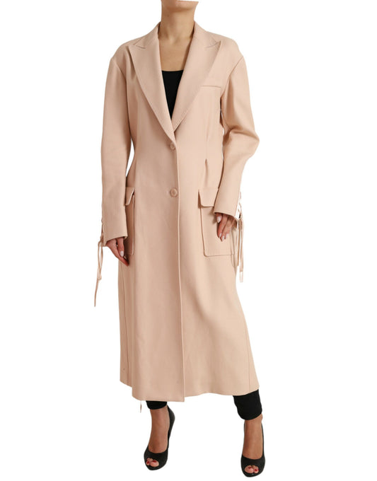 Dolce &amp; Gabbana Beige Einreihige lange Manteljacke aus Baumwolle
