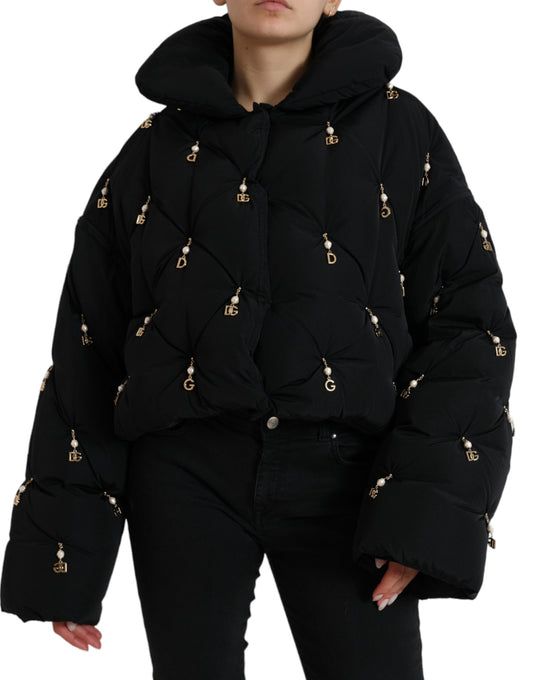 Dolce &amp; Gabbana – Schwarze, verzierte, gesteppte Shell-Bomberjacke