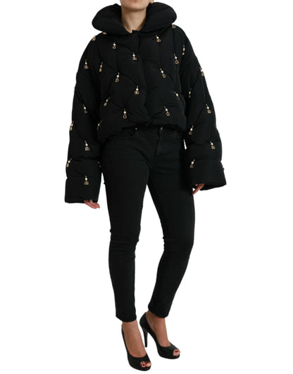 Dolce &amp; Gabbana – Schwarze, verzierte, gesteppte Shell-Bomberjacke