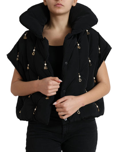 Dolce &amp; Gabbana – Schwarze, verzierte, gesteppte Shell-Bomberjacke