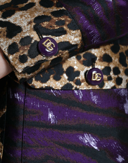 Dolce &amp; Gabbana Lila Lamé-Jacquard-Manteljacke mit Tigermuster