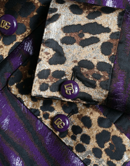 Dolce &amp; Gabbana Lila Lamé-Jacquard-Manteljacke mit Tigermuster