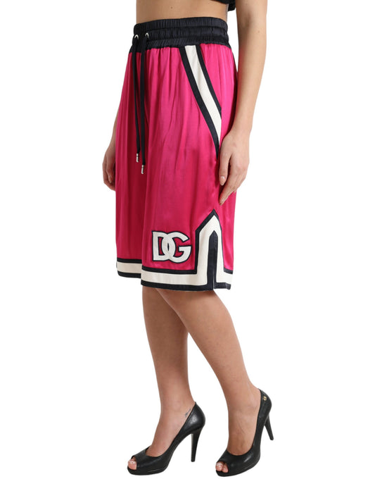Dolce &amp; Gabbana Pink Viscose Jersey Logo High Waist Shorts