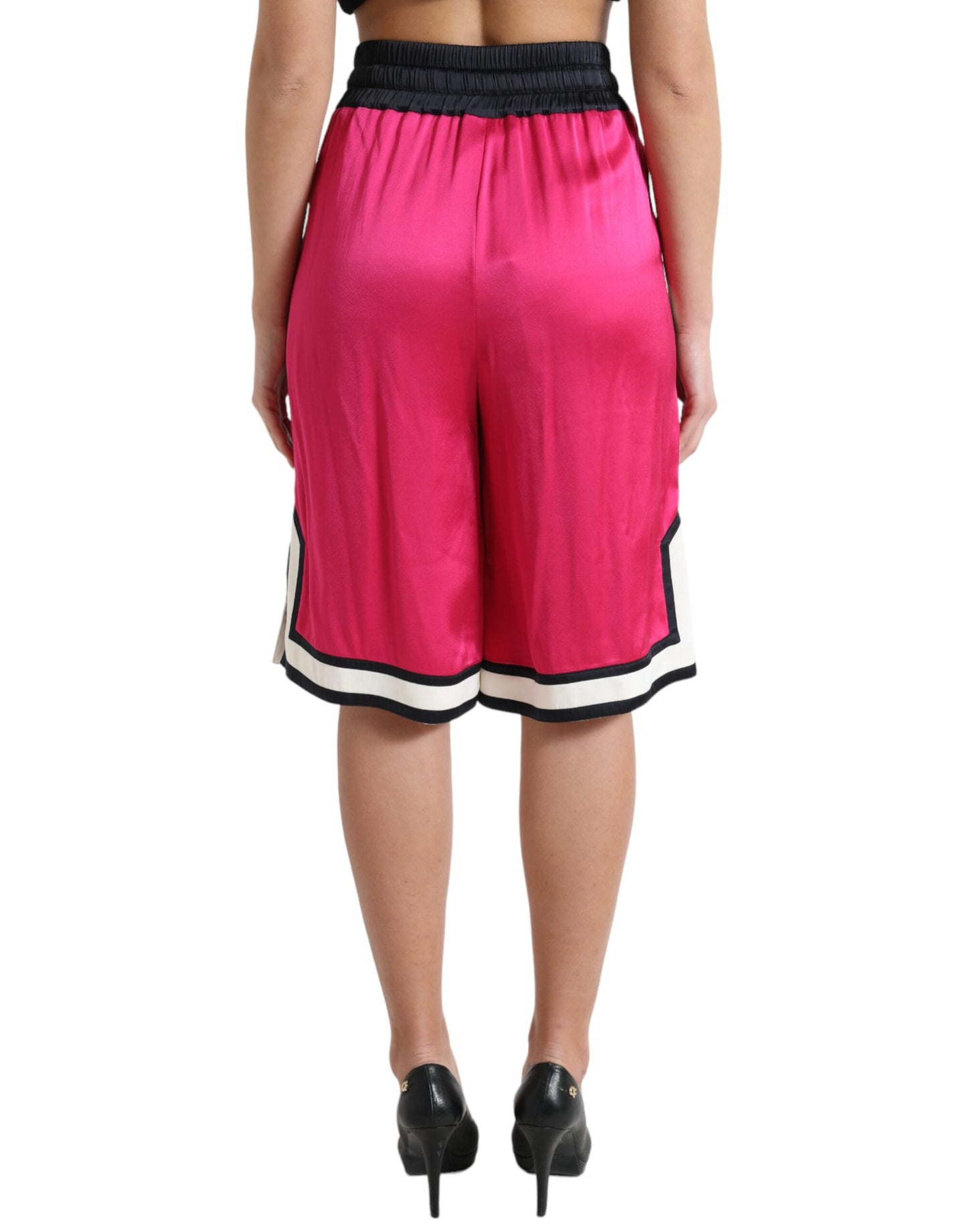 Dolce &amp; Gabbana Pink Viscose Jersey Logo High Waist Shorts