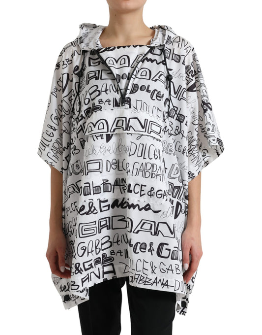 Dolce &amp; Gabbana White Logo Print Hooded Blouson T-shirt Top