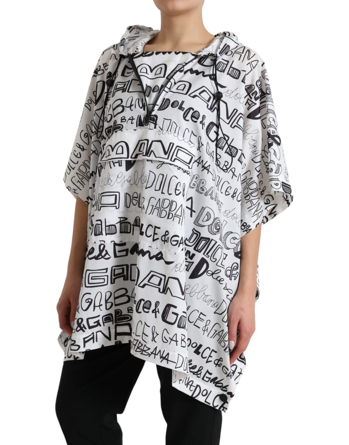 Dolce &amp; Gabbana White Logo Print Hooded Blouson T-shirt Top