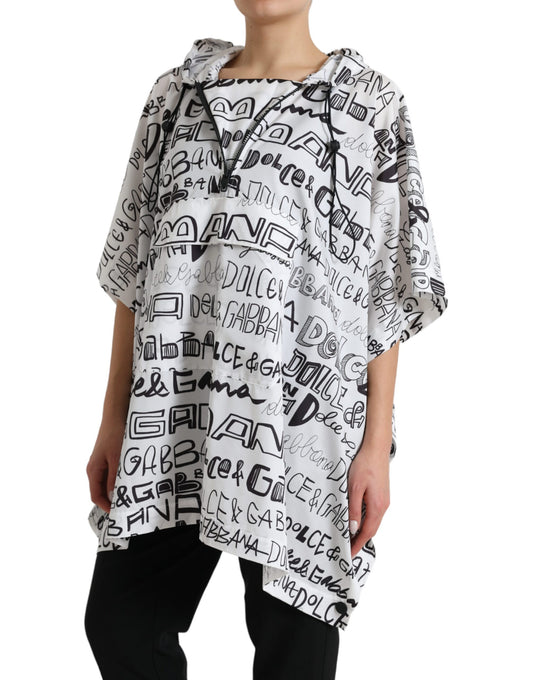 Dolce &amp; Gabbana White Logo Print Hooded Blouson T-shirt Top