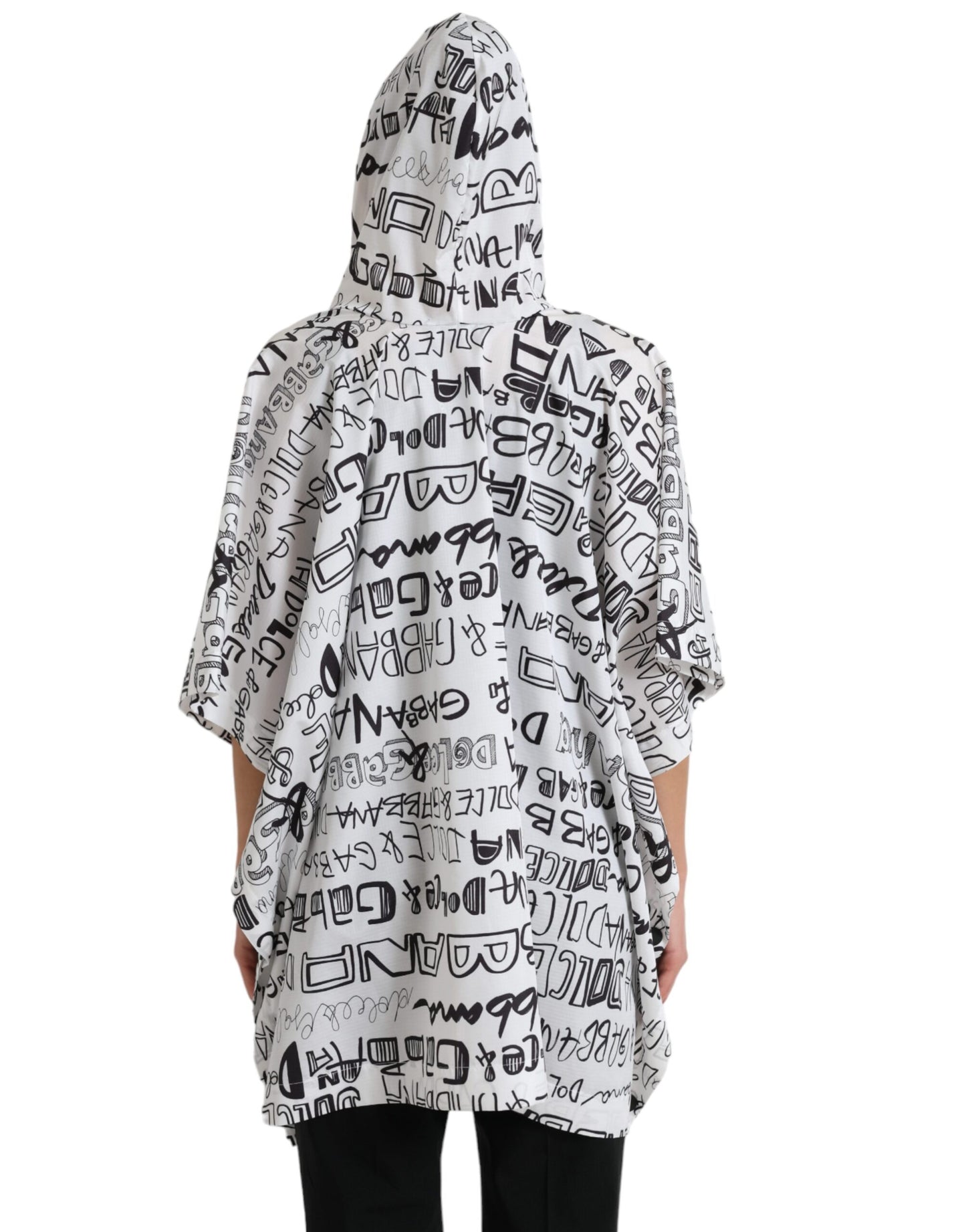 Dolce &amp; Gabbana White Logo Print Hooded Blouson T-shirt Top
