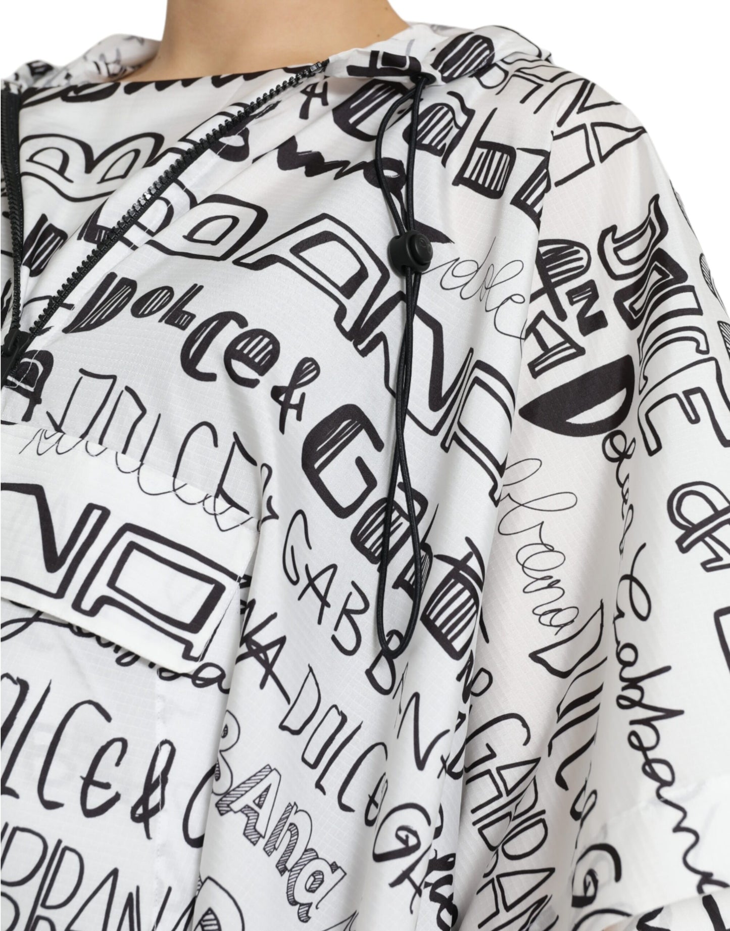 Dolce &amp; Gabbana White Logo Print Hooded Blouson T-shirt Top