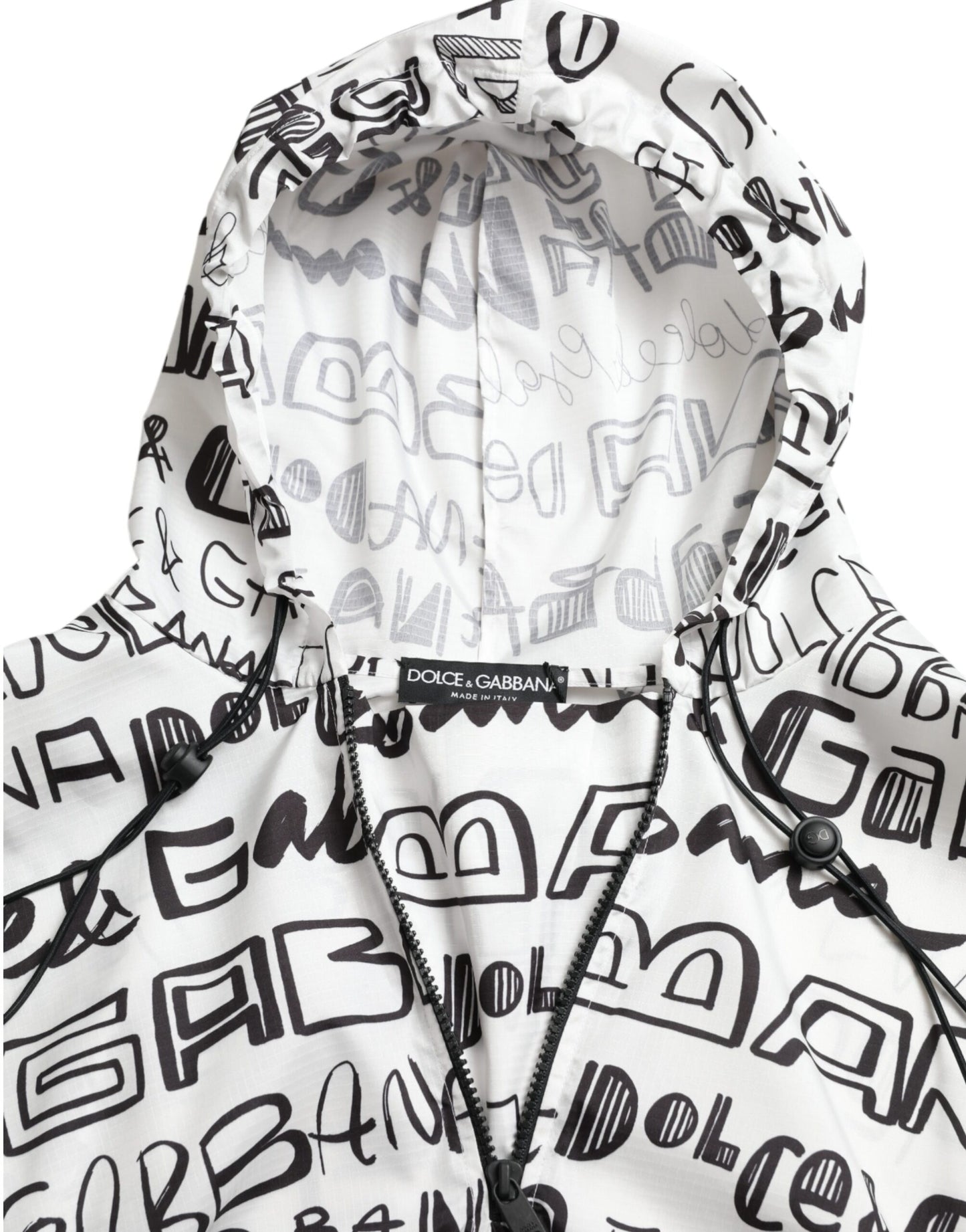 Dolce &amp; Gabbana White Logo Print Hooded Blouson T-shirt Top