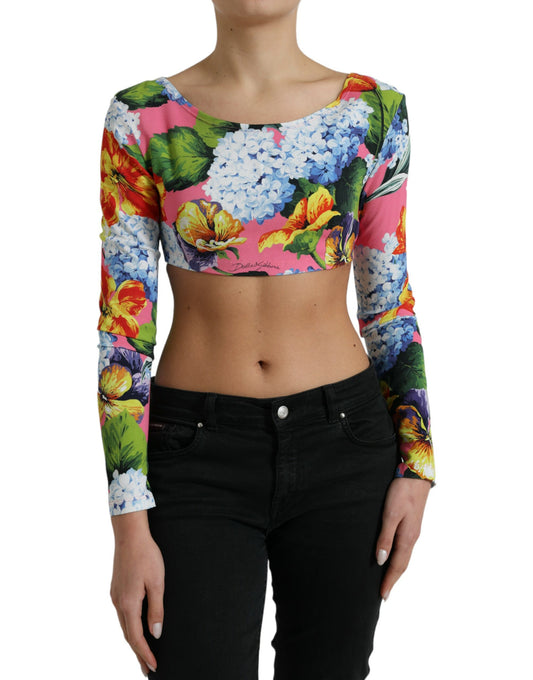 Dolce &amp; Gabbana Multicolor Floral Long Sleeves Cropped Top