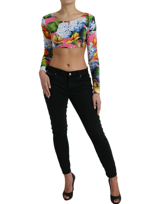 Dolce &amp; Gabbana Multicolor Floral Long Sleeves Cropped Top