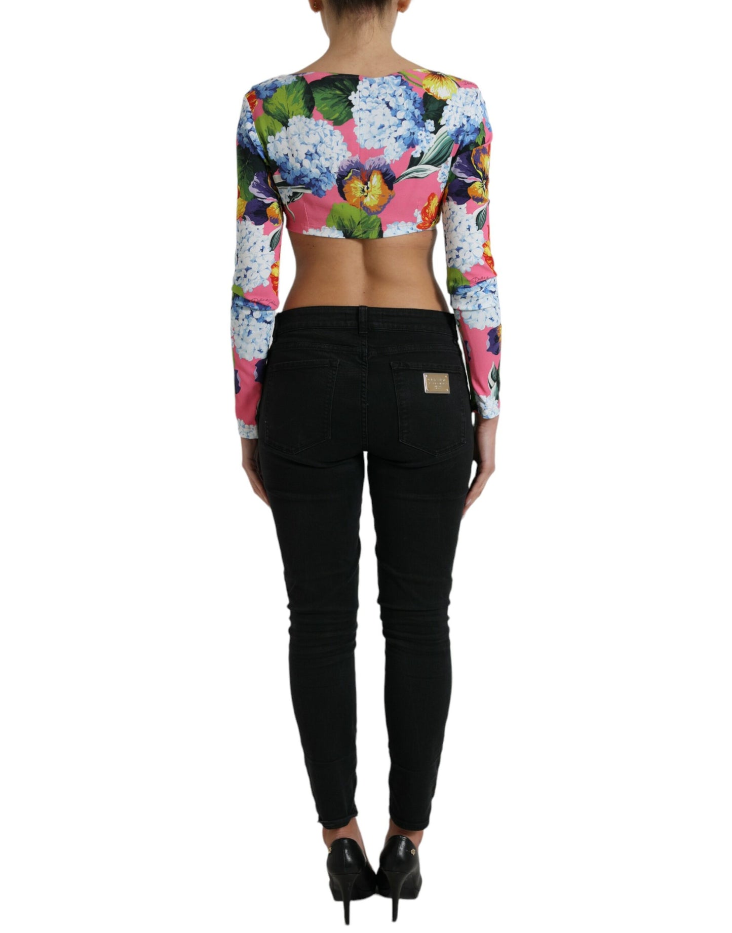 Dolce &amp; Gabbana Multicolor Floral Long Sleeves Cropped Top