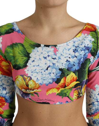 Dolce &amp; Gabbana Multicolor Floral Long Sleeves Cropped Top