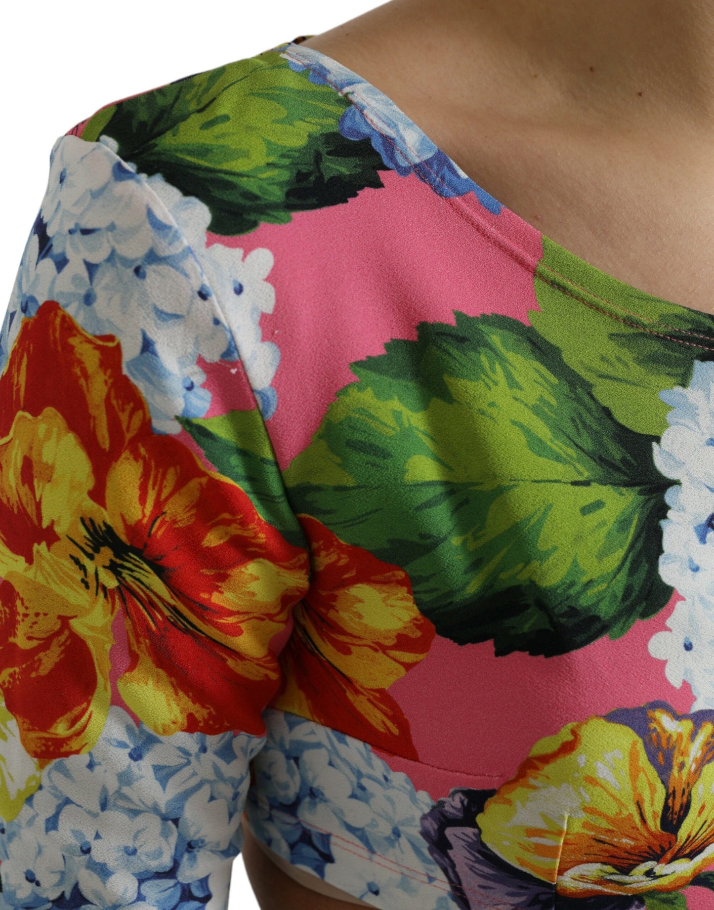 Dolce &amp; Gabbana Multicolor Floral Long Sleeves Cropped Top