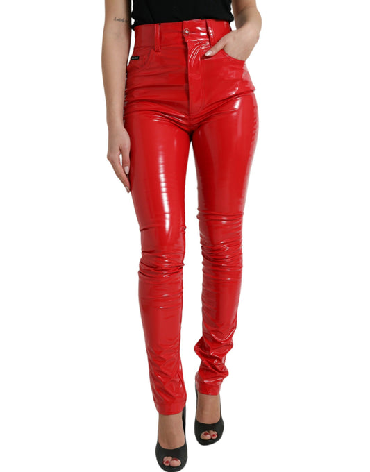 Dolce &amp; Gabbana Shiny Red High Waist Skinny Pants