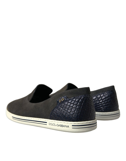 Dolce &amp; Gabbana Blau Wildleder Caiman Männer Loafers Hausschuhe Schuhe