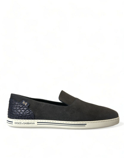 Dolce &amp; Gabbana Blau Wildleder Caiman Männer Loafers Hausschuhe Schuhe