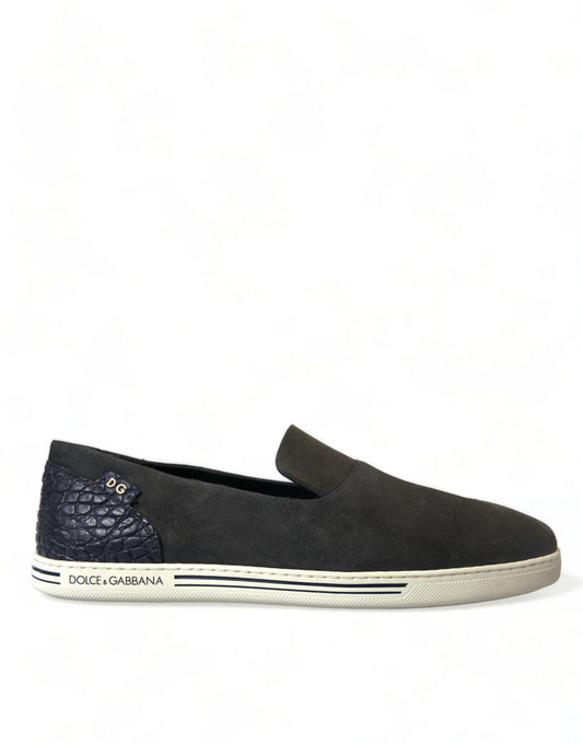 Dolce &amp; Gabbana Blau Wildleder Caiman Männer Loafers Hausschuhe Schuhe