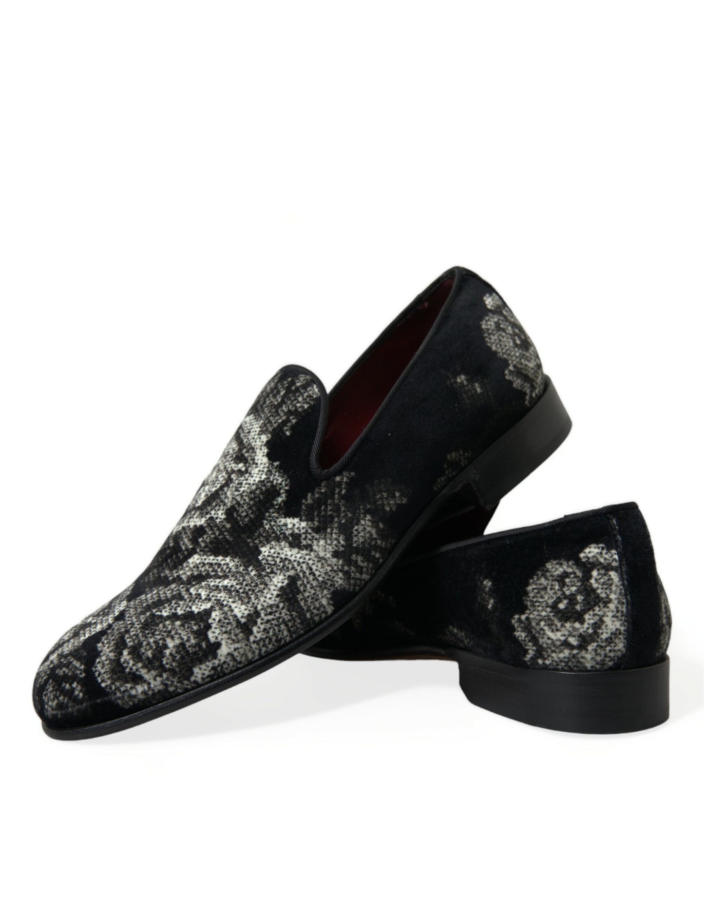 Dolce &amp; Gabbana Black Floral Slippers Men Loafers Dress Shoes