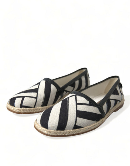 Dolce &amp; Gabbana Beige Black Striped Canvas Espadrilles MONDELLO Shoes
