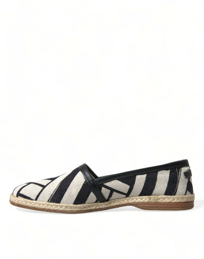 Dolce &amp; Gabbana Beige Black Striped Canvas Espadrilles MONDELLO Shoes