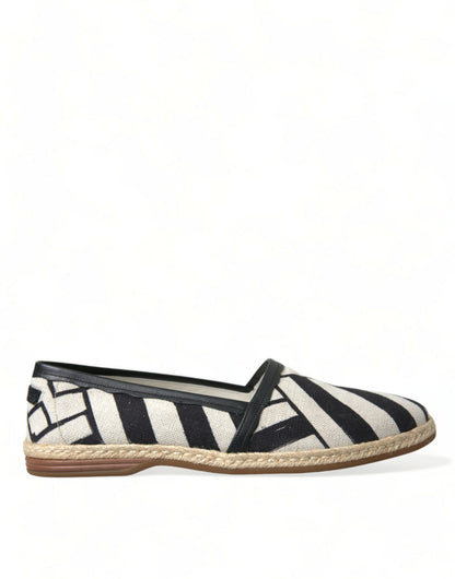 Dolce &amp; Gabbana Beige Black Striped Canvas Espadrilles MONDELLO Shoes
