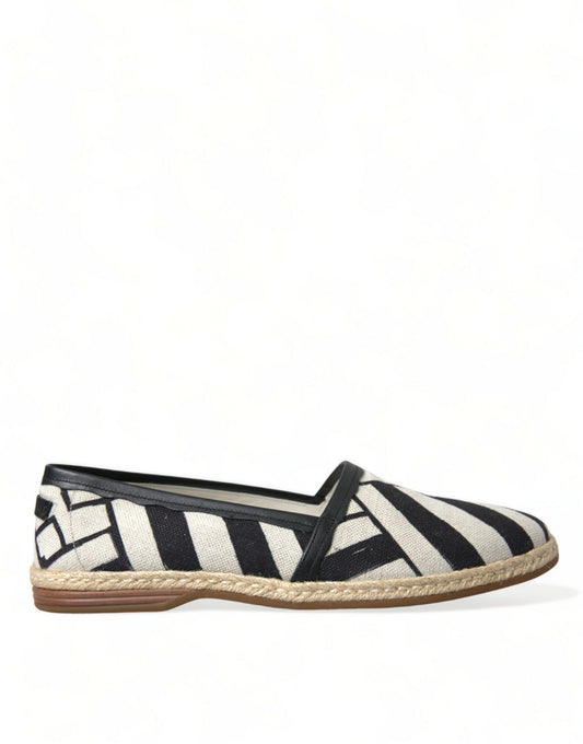 Dolce &amp; Gabbana Beige Black Striped Canvas Espadrilles MONDELLO Shoes