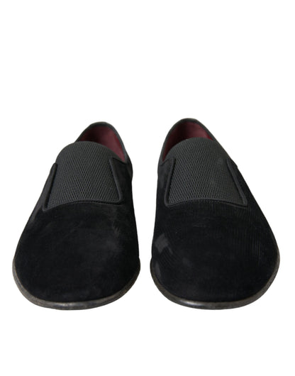 Dolce &amp; Gabbana Black RUNWAY Velor AMALFI Loafers Shoes