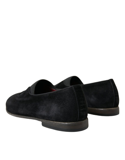Dolce &amp; Gabbana Black RUNWAY Velor AMALFI Loafers Shoes