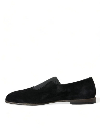 Dolce &amp; Gabbana Black RUNWAY Velor AMALFI Loafers Shoes