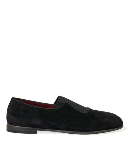 Dolce &amp; Gabbana Black RUNWAY Velor AMALFI Loafers Shoes