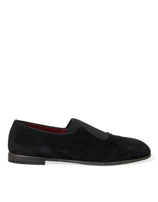 Dolce &amp; Gabbana Black RUNWAY Velor AMALFI Loafers Shoes