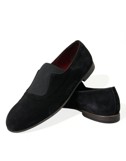 Dolce &amp; Gabbana Black RUNWAY Velor AMALFI Loafers Shoes