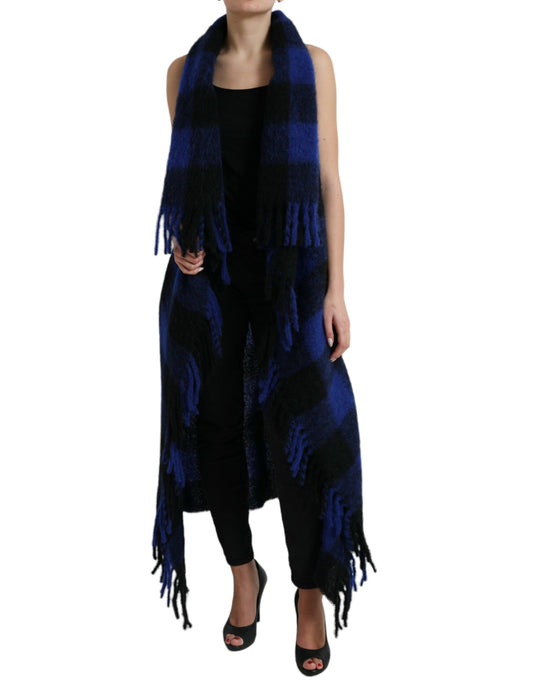 Dolce &amp; Gabbana Schwarz-Blau Buffalo Check Poncho Mantel Pullover
