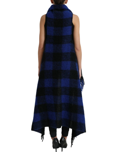 Dolce &amp; Gabbana Schwarz-Blau Buffalo Check Poncho Mantel Pullover