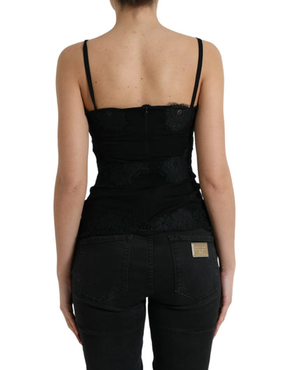 Dolce &amp; Gabbana Black Silk Stretch Lace Sleeveless Tank Top