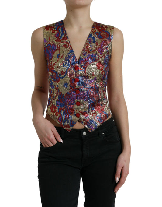 Dolce &amp; Gabbana – Mehrfarbiges Weste-Oberteil mit Jacquard-Knopf