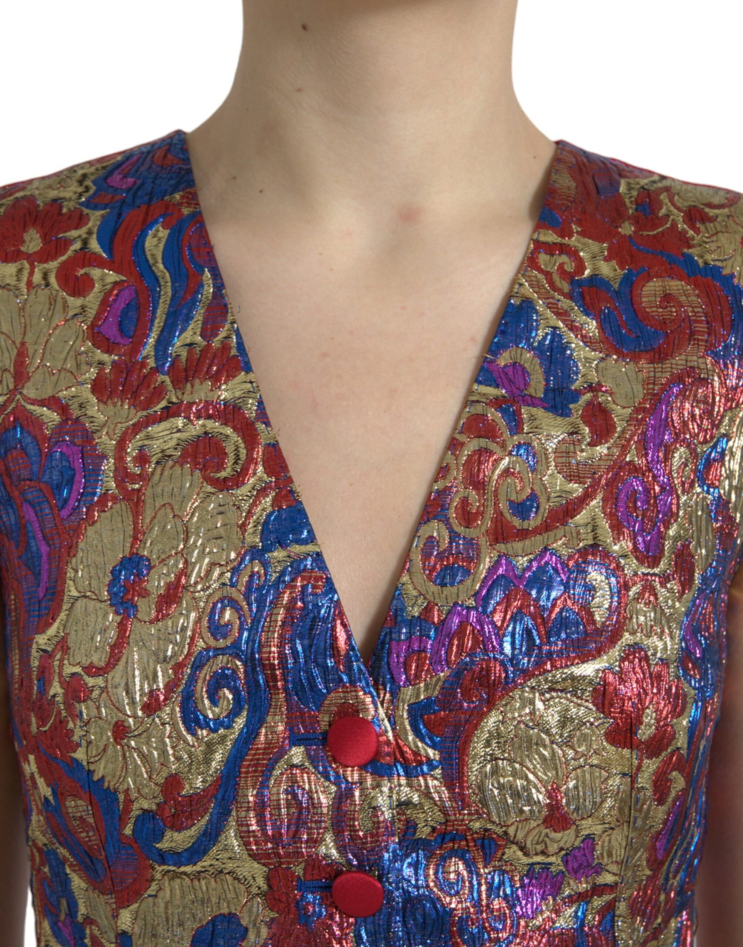 Dolce &amp; Gabbana – Mehrfarbiges Weste-Oberteil mit Jacquard-Knopf