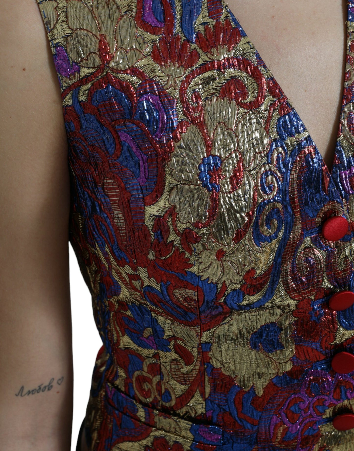 Dolce &amp; Gabbana – Mehrfarbiges Weste-Oberteil mit Jacquard-Knopf