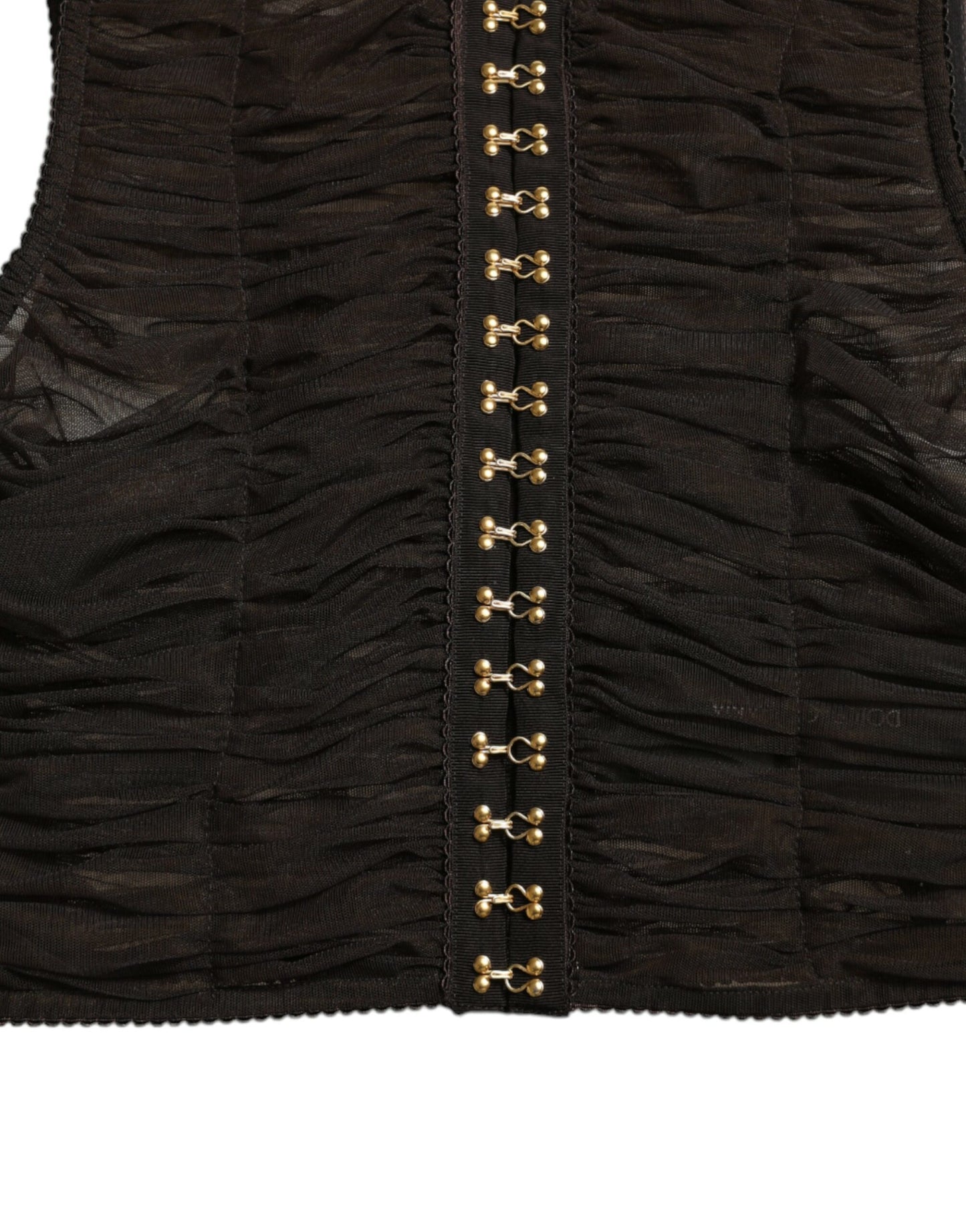 Dolce &amp; Gabbana Brown Embellished Nylon Stretch Cropped Top