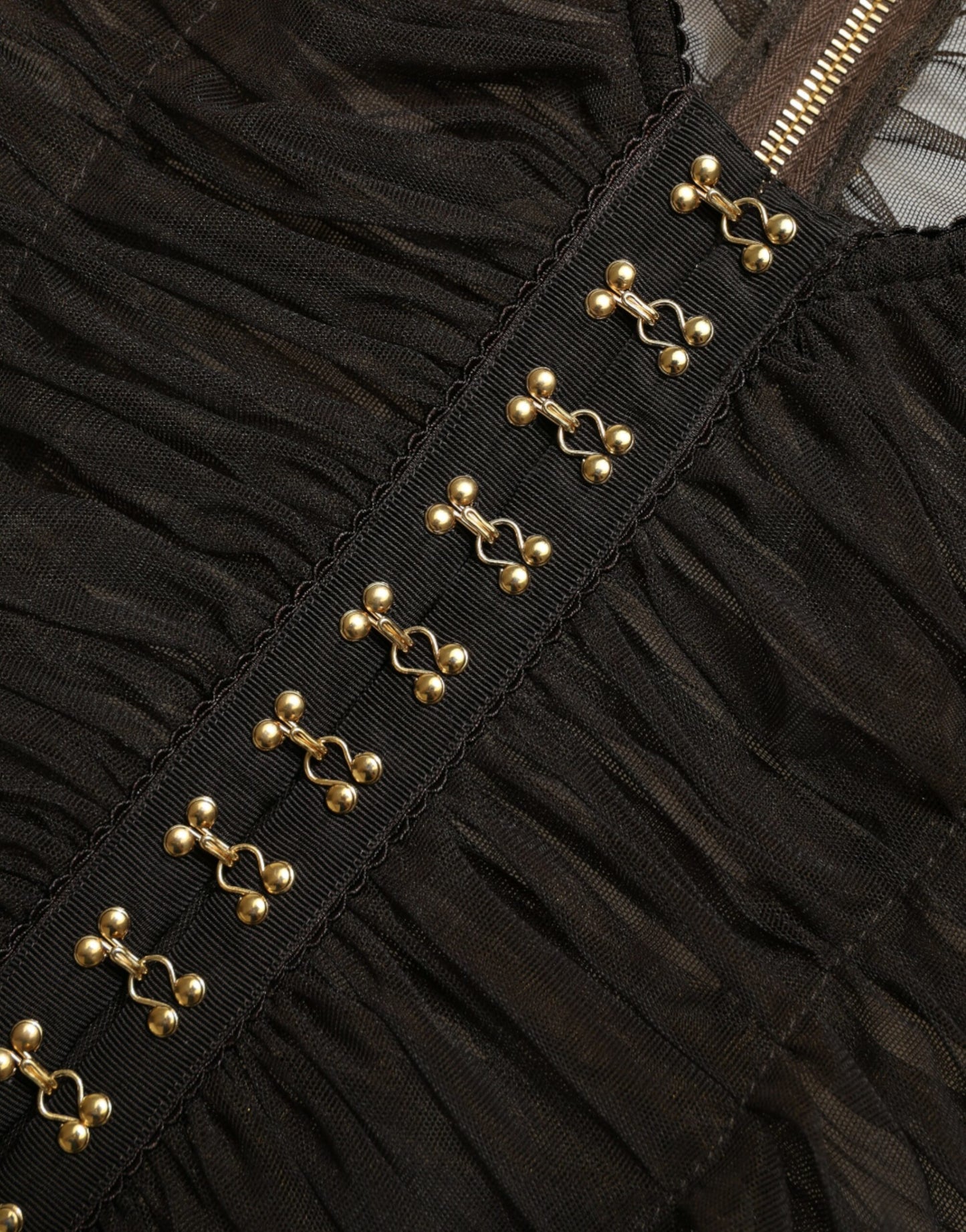 Dolce &amp; Gabbana Brown Embellished Nylon Stretch Cropped Top