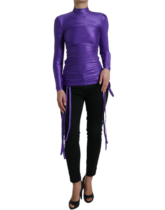 Dolce &amp; Gabbana Purple Nylon Stretch Slim Long Sleeves Top